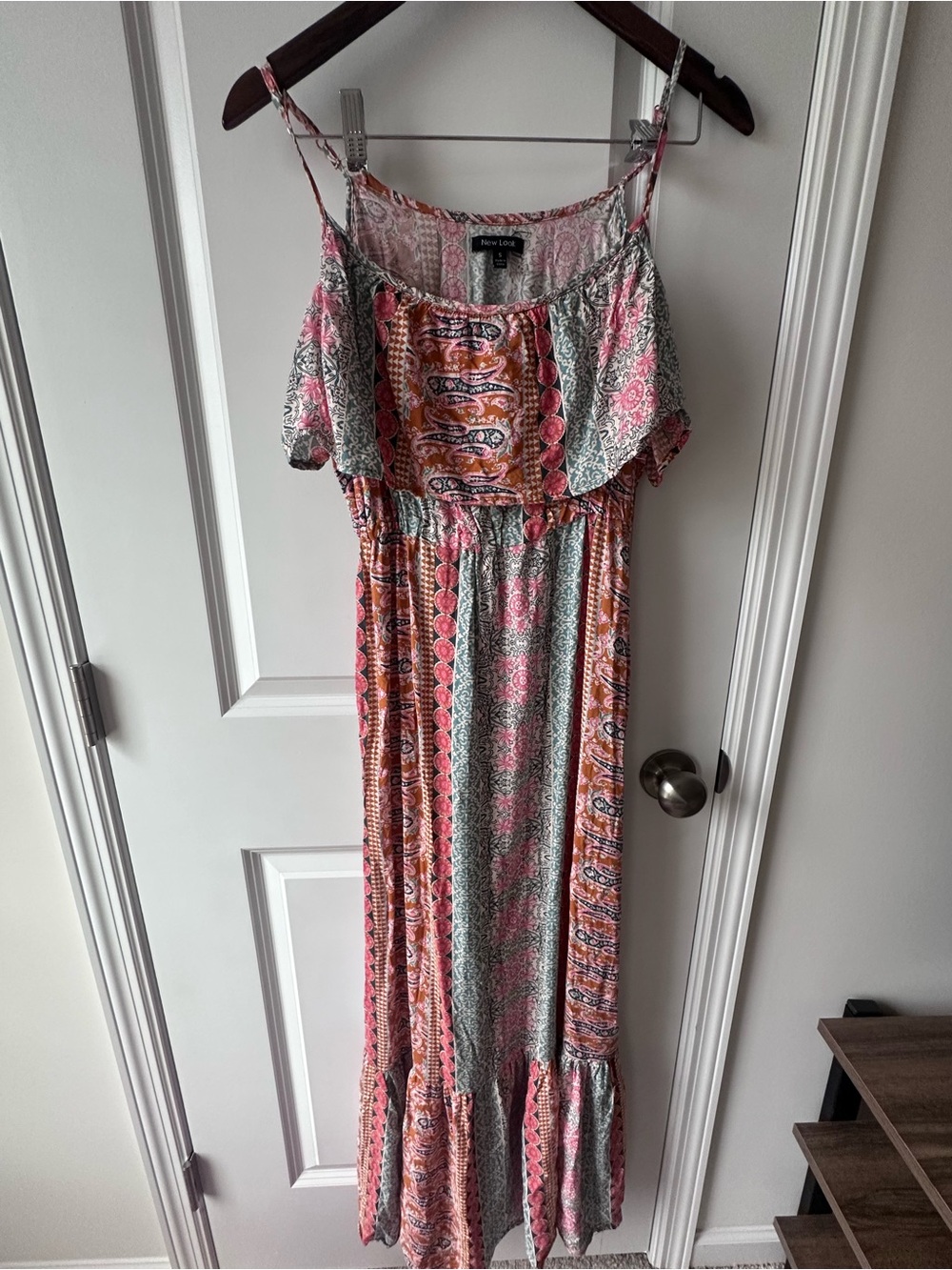 Boho Coral & Cream Woman’s Maxi Dress - Picture 3 of 4